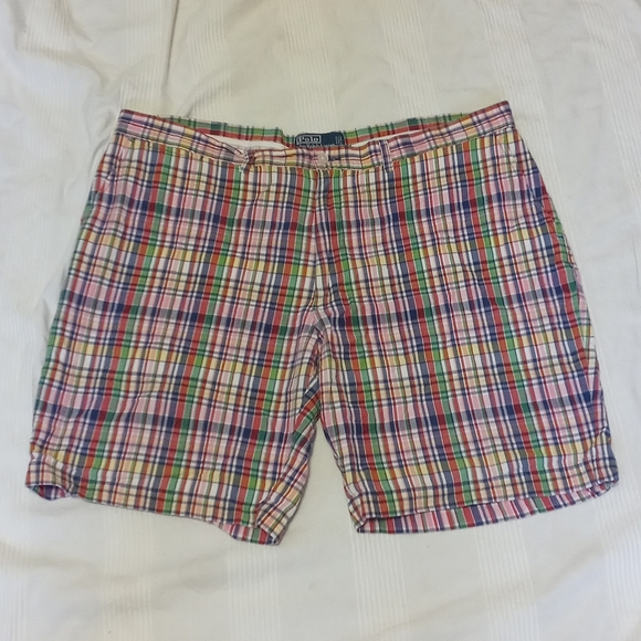 POLO by RALPH LAUREN PLAID SHORTS MENS 42 SOFT COTTON 9" FLAT FRONT BIG & TALL - Picture 1 of 4